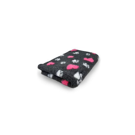 Tapis antidérapant Anthracite & Pattes Blanches/Coeurs Fuchsia